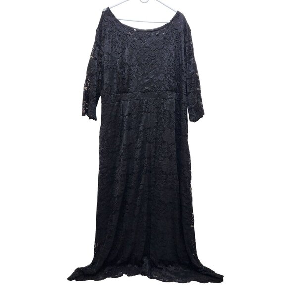 Black Lace 3/4 Sleeve Formal Gown Maxi dress plus Size 5XL - Picture 1 of 6